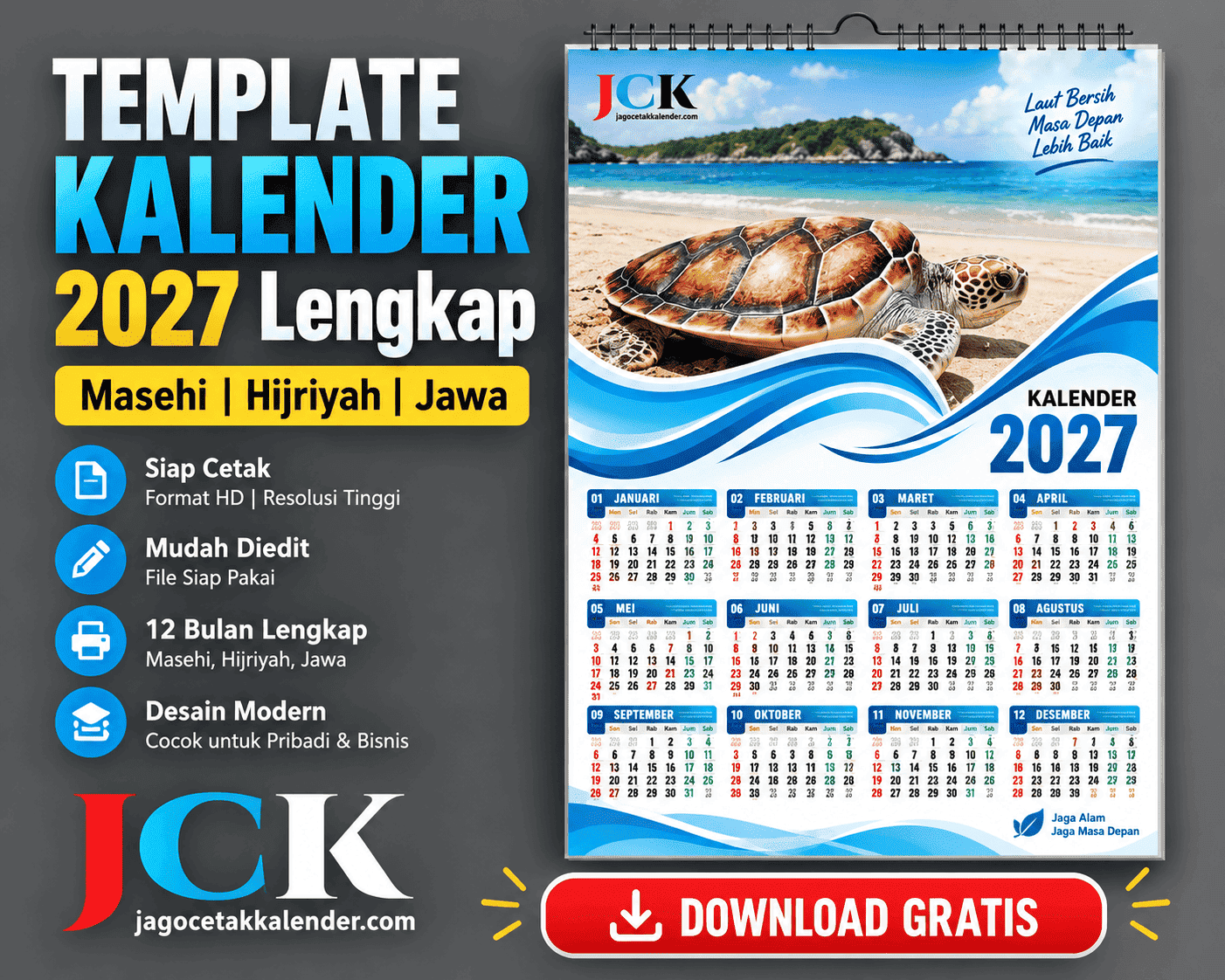 TEMPLATE KALENDER 2027 Lengkap Gratis Masehi, Hijriyah & Jawa – File CDR