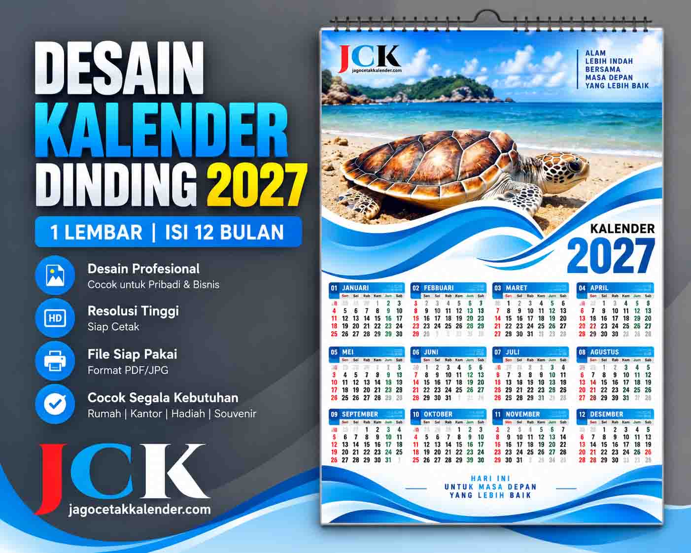 5 Desain Kalender 2027 Simpel File CDR Lengkap 1 Lembar Isi 12 Bulan