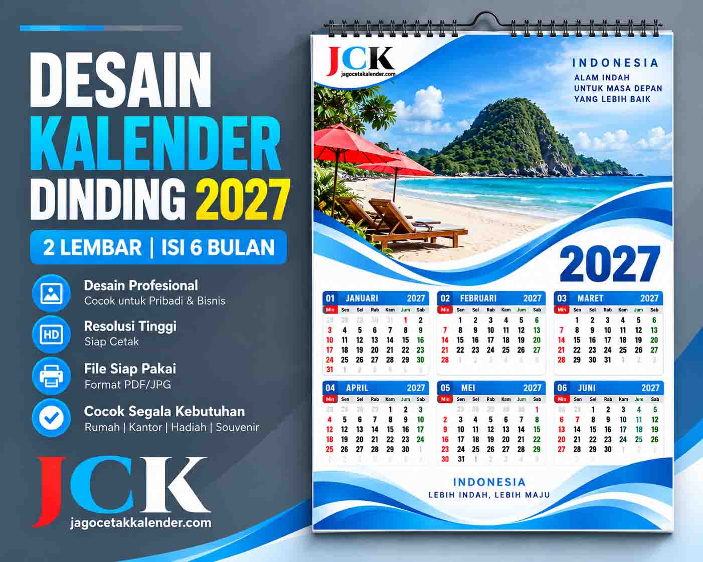 5 Desain Kalender 2027 Simpel File CDR Lengkap 2 Lembar Isi 6 Bulan
