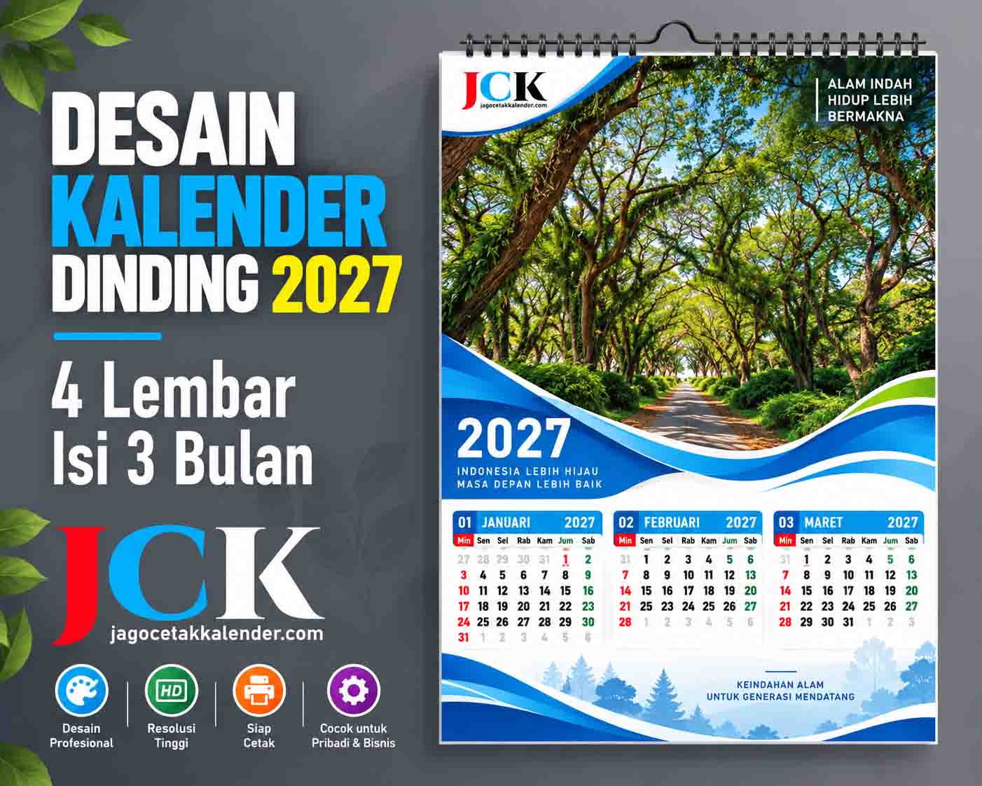 5 Desain Kalender 2027 Simpel File CDR Lengkap 4 Lembar Isi 3 Bulan