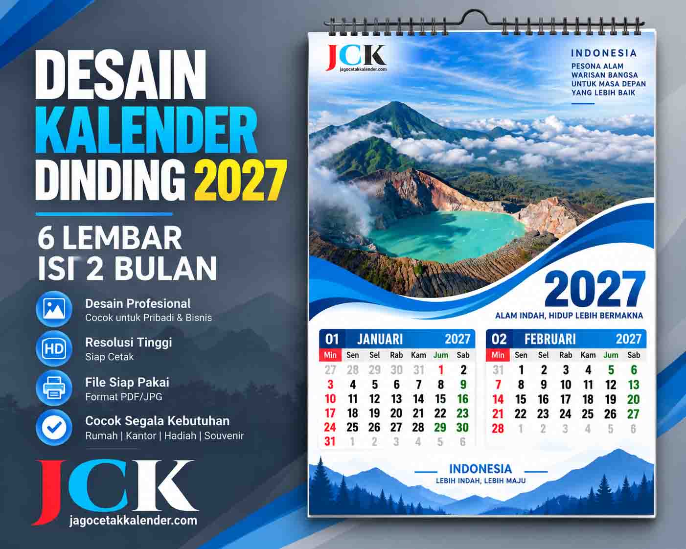 5 Desain Kalender 2027 Simpel File CDR Lengkap 6 Lembar Isi 2 Bulan